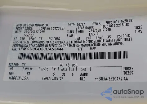 2018 Ford Escape Se z USA, uszkodzony, nr VIN 1FMCU0GD2JUA53444